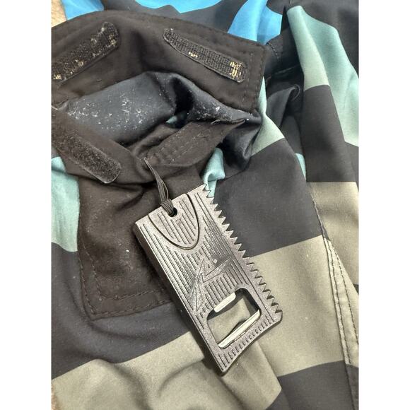 RUSTY Board Shorts Wax Comb Bottle Opener Mens 32 Striped Blue Green - Picture 3 of 6